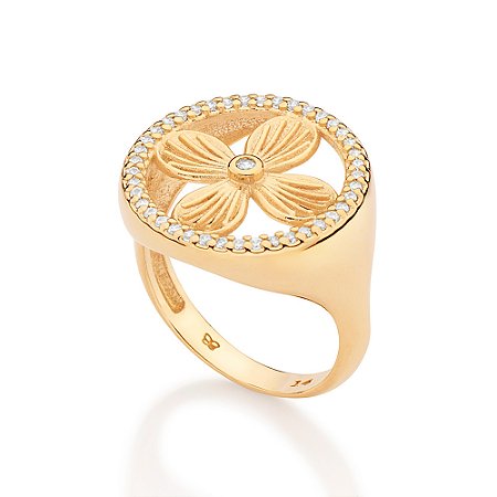ANEL BOHO COM FLOR FOLHEADO A OURO COM ZIRCÔNIAS ROMMANEL 513590