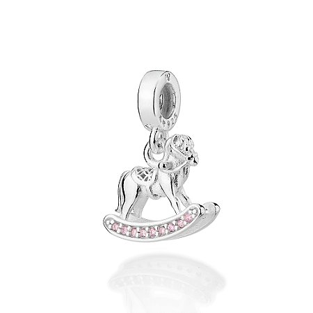 BERLOQUE PRATA 925 CAVALO DE BALANÇO COM ZIRCÔNIAS ROSA CLARO. MED 2,1CM ROMMANEL 840236