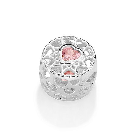 BERLOQUE PASSANTE PRATA 925 CORAÇÕES COM ZIRCÔNIAS ROSA CLARO. MED 1,1CM ROMMANEL 840259