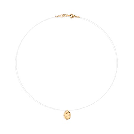GARGANTILHA FIO DE NYLON FOLHEADO A OURO NOSSA SENHORA APARECIDA. MED 40/42CM ROMMANEL 532574