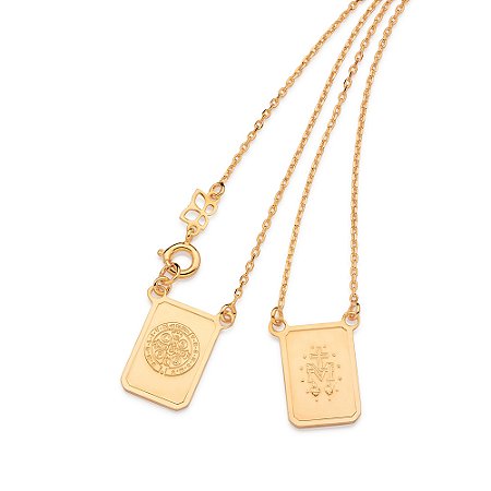 ESCAPULÁRIO FOLHEADO A OURO SÃO BENTO E NOSSA SENHORA DAS GRAÇAS. MED 45CM ROMMANEL 532576