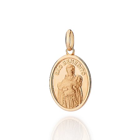 PINGENTE MEDALHA ACETINADO SÃO BENEDITO FOLHEADO A OURO. MED 2,8CM ROMMANEL 542913