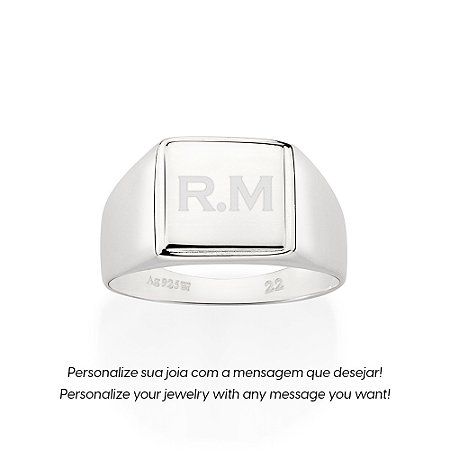 ANEL SINETE QUADRADO PERSONALIZÁVEL PRATA 925 ROMMANEL 810299