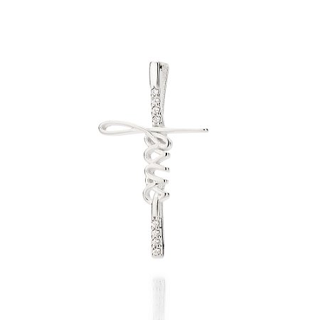 PINGENTE CRUZ ESCRITO JESUS PRATA 925 COM ZIRCÔNIAS. MED 3,1CM ROMMANEL 840098