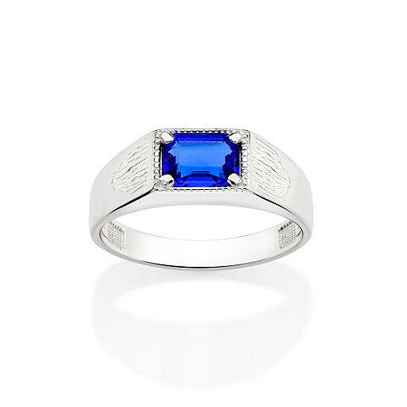 ANEL MASCULINO PRATA 925 COM CRISTAL OCTOGONAL AZUL ESCURO ROMMANEL 810280