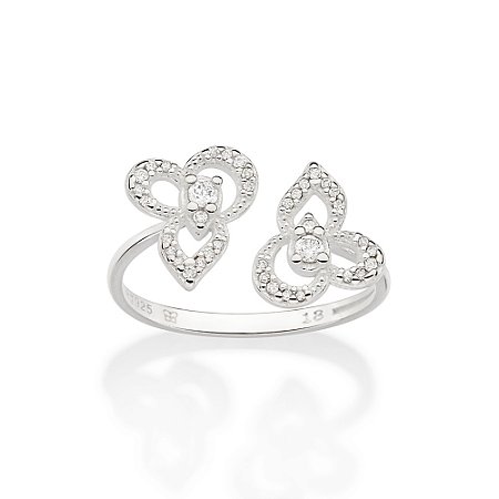 ANEL AJUSTÁVEL PRATA 925 FLORES COM ZIRCÔNIAS ROMMANEL 810317