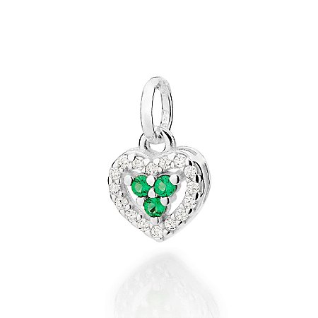 PINGENTE PRATA 925 CORAÇÃO ZIRCÔNIAS BRANCO COM VERDE. MED 1,5CM ROMMANEL 840228