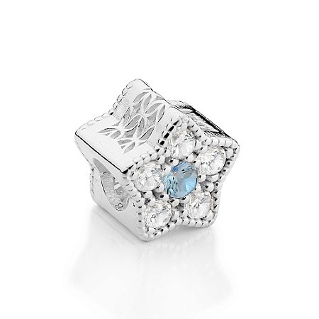 BERLOQUE PASSANTE PRATA 925 ESTRELA COM ZIRCÔNIAS BRANCO E AZUL CLARO. MED 1,1CM ROMMANEL 840252