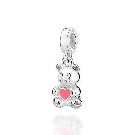 BERLOQUE PRATA 925 URSO COM CORAÇÃO DE RESINA ROSA. MED 2,2CM ROMMANEL 840249