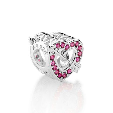 BERLOQUE PASSANTE PRATA 925 CORAÇÃO COM FLECHA E ZIRCÔNIAS ROSA ESCURO. MED 1,1CM ROMMANEL 840237