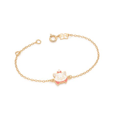 PULSEIRA FOLHEADO A OURO GATA MARIE COM APLICAÇÃO DE RESINA. MED 16CM ROMMANEL 552215