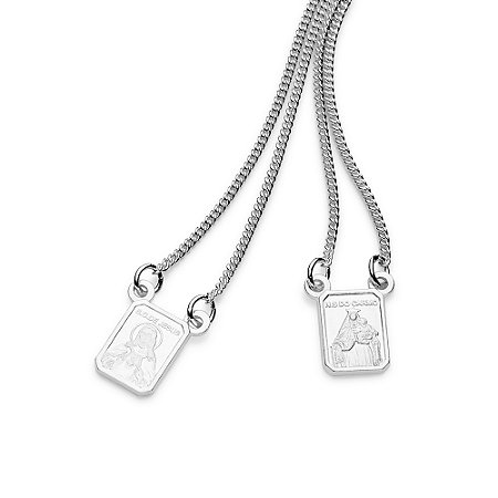 ESCAPULÁRIO PRATA 925 SAGRADO CORAÇÃO DE JESUS E NOSSA SRA DO CARMO. MED 68CM ROMMANEL 830135