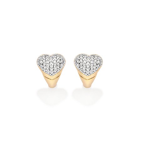 ARGOLA CORAÇÃO FOLHEADO A OURO COM ZIRCÔNIAS E APLIQUE DE RHODIUM. MED 1,1CM ROMMANEL 527539