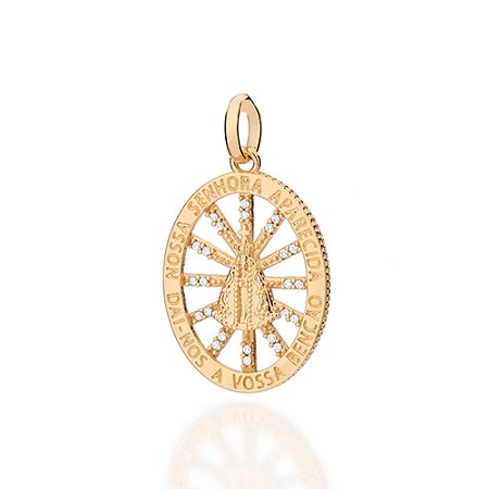 PINGENTE OVAL FOLHEADO A OURO N. S. APARECIDA COM ZIRCÔNIAS. MED 3,1CM ROMMANEL 542963