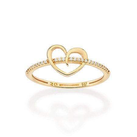 ANEL SKINNY FOLHEADO A OURO CORAÇÃO COM ZIRCÔNIAS ROMMANEL 513605