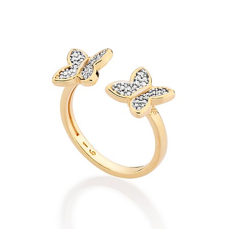 ANEL AJUSTÁVEL BORBOLETAS FOLHEADO A OURO COM ZIRCÔNIAS E APLIQUE DE RHODIUM ROMMANEL 513565