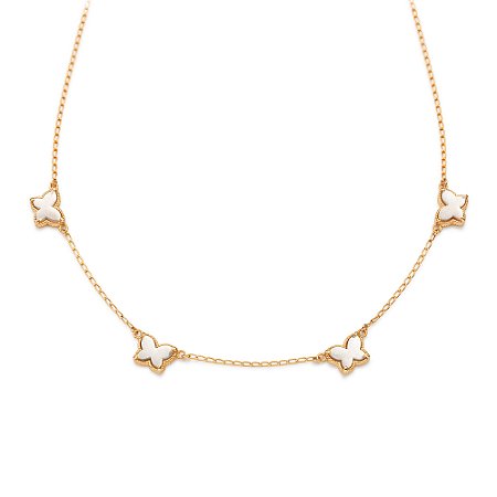 GARGANTILHA BORBOLETAS FOLHEADO A OURO COM PEDRAS SINTÉTICAS BRANCO. MED 50CM ROMMANEL 532624