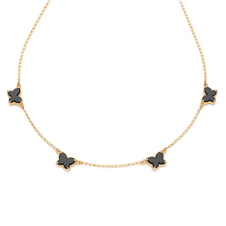 GARGANTILHA BORBOLETAS FOLHEADO A OURO COM PEDRAS SINTÉTICAS PRETO. MED 50CM ROMMANEL 532625