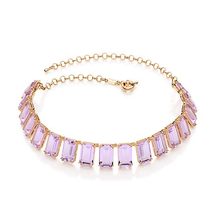 GARGANTILHA CHOKER FOLHEADO A OURO COM CRISTAIS RETANGULARES LILÁS. MED 45CM ROMMANEL 532600