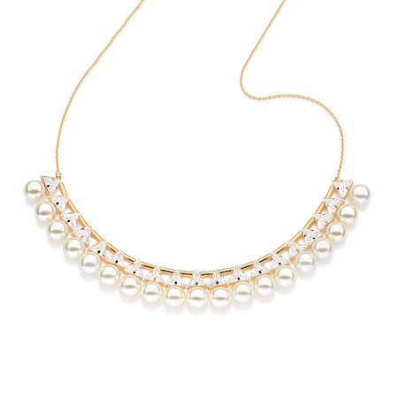 GARGANTILHA FOLHEADO A OURO COM ZIRCÔNIAS E PÉROLAS. MED 50CM ROMMANEL 532601