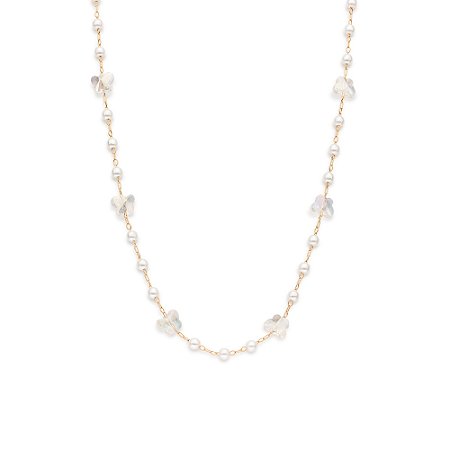 GARGANTILHA FOLHEADO A OURO BORBOLETAS COM CRISTAIS E PÉROLAS. MED 45CM ROMMANEL 532604
