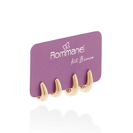 KIT ARGOLAS ABAULADAS FOLHEADO A OURO ROMMANEL 527513