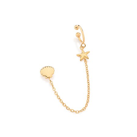 PIERCING DE PRESSAÕ FOLHEADO A OURO CONCHA E ESTRELA DO MAR. MED 9,90CM ROMMANEL 527514
