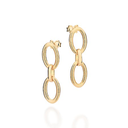 BRINCO PÊNDULO FOLHEADO A OURO 4 ELOS OVAIS. MED 3,20CM ROMMANEL 527521