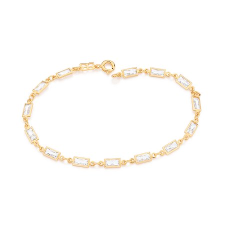 PULSEIRA FOLHEADO A OURO COM ZIRCÔNIAS RETANGULARES. MED 19CM ROMMANEL 552213