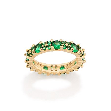 ANEL APARADOR FOLHEADO A OURO COM ZIRCÔNIAS VERDE ROMMANEL 513593