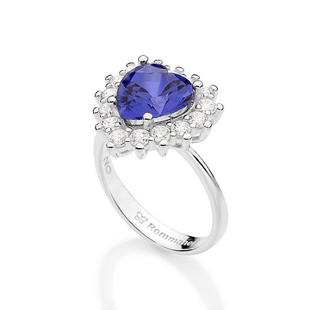 ANEL CORAÇÃO PRATA 925 COM ZIRCÔNIAS BRANCO COM LILÁS ROMMANEL 810372