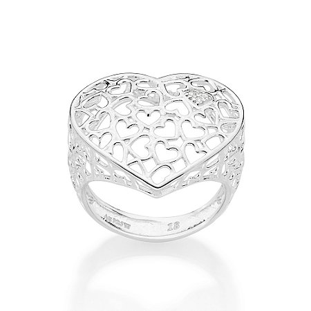 MAXI ANEL PRATA 925 CORAÇÕES VAZADOS COM ZIRCÔNIAS ROMMANEL 810337