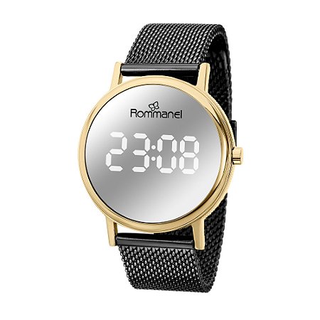 RELÓGIO DIGITAL LED DOURADO COM PRETO ROMMANEL 650144