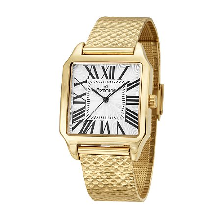 RELÓGIO ANALÓGICO SOCIAL DOURADO COM NÚMEROS ROMANOS ROMMANEL 650147