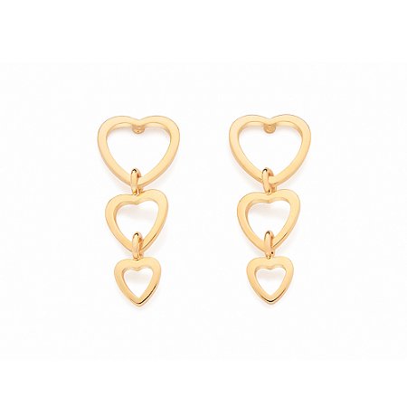 BRINCO PÊNDULO FOLHEADO A OURO CORAÇÕES VAZADOS. MED 2,50CM ROMMANEL 527541