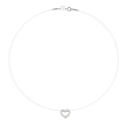 GARGANTILHA FIO DE NYLON PRATA 925 COM PINGENTE CORAÇÃO CRAVEJADO. MED 40/42CM ROMMANEL 830140