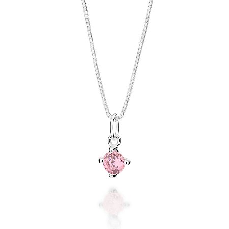 GARGANTILHA FIO VENEZIANA PRATA 925 COM ZIRCÔNIA ROSA. MED 45CM ROMMANEL 830147