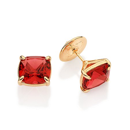 BRINCO SOLITÁRIO FOLHEADO A OURO CRISTAL QUADRADO VERMELHO. MED 1CM ROMMANEL 527532