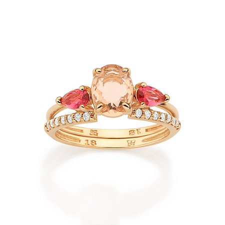 ANEL ARO DUPLO FOLHEADO A OURO COM ZIRCÔNIAS E CRISTAIS COLORIDO ROMMANEL 513647