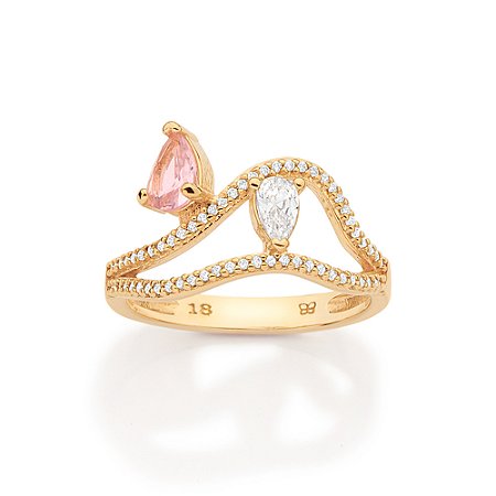 ANEL ABSTRATO FOLHEADO A OURO COM ZIRCÔNIAS E CRISTAL COLORIDO ROMMANEL 513648