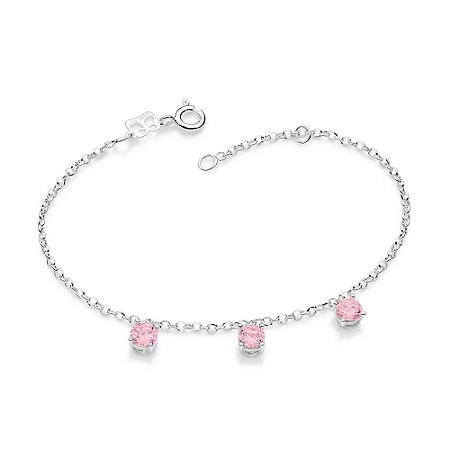 PULSEIRA PRATA 925 COM ZIRCÔNIAS ROSA CLARO. MED 19CM ROMMANEL 850113