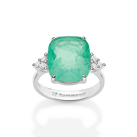 ANEL SOLITÁRIO PRATA 925 COM CRISTAL FUSION TURMALINA E ZIRCÔNIAS VERDE CLARO ROMMANEL 810394