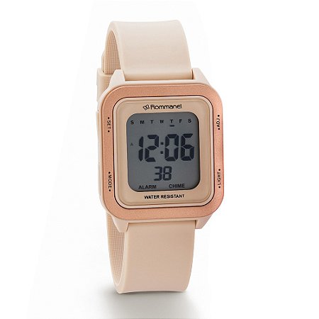 RELÓGIO DIGITAL QUADRADO BEGE COM PULSEIRA DE SILICONE ROMMANEL 650168