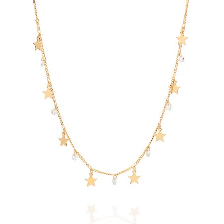GARGANTILHA FOLHEADO A OURO ESTRELAS E ZIRCÔNIAS. MED 42CM ROMMANEL 532615