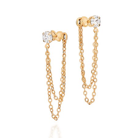 BRINCO CORRENTE FOLHEADO A OURO COM ZIRCÔNIAS. MED 3,7CM ROMMANEL 527610