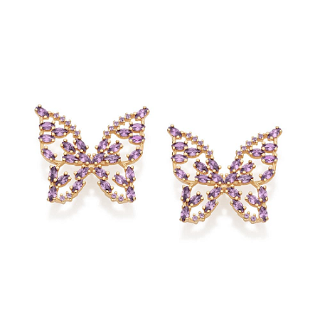 MAXI BRINCO BORBOLETA FOLHEADO A OURO COM ZIRCÔNIAS ROXO. MED 2,70CM ROMMANEL 527603