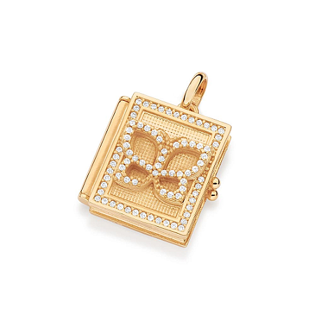 PINGENTE LIVRO RELICÁRIO FOLHEADO A OURO COM ZIRCÔNIAS. MED 2,60CM ROMMANEL 542981