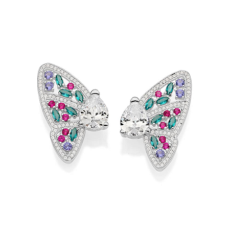 MAXI BRINCO BORBOLETA PRATA 925 COM ZIRCÔNIAS COLORIDA. MED 2,90CM ROMMANEL 820312