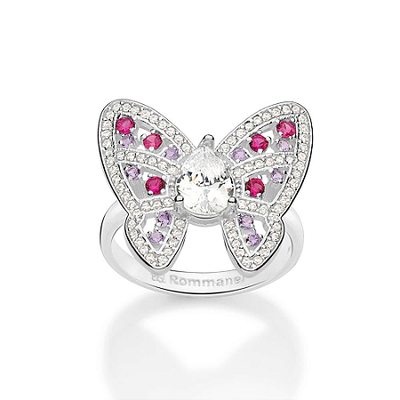 MAXI ANEL BORBOLETA PRATA 925 COM ZIRCÔNIAS COLORIDAS ROMMANEL 810391