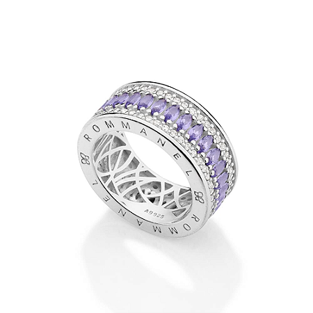 ANEL APARADOR PRATA 925 COM ZIRCÔNIAS BRANCO COM ROXO ROMMANEL 810400